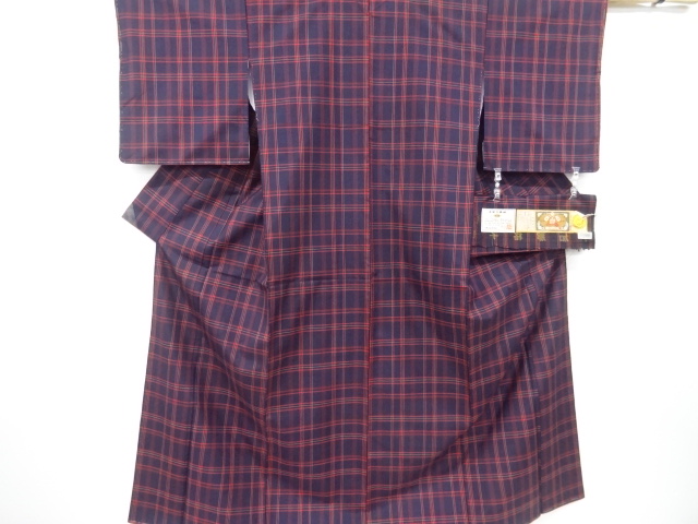 JAPANESE KIMONO / SILK / DORO OSHIMA TSUMUGI / WOVEN GRID PATTERN